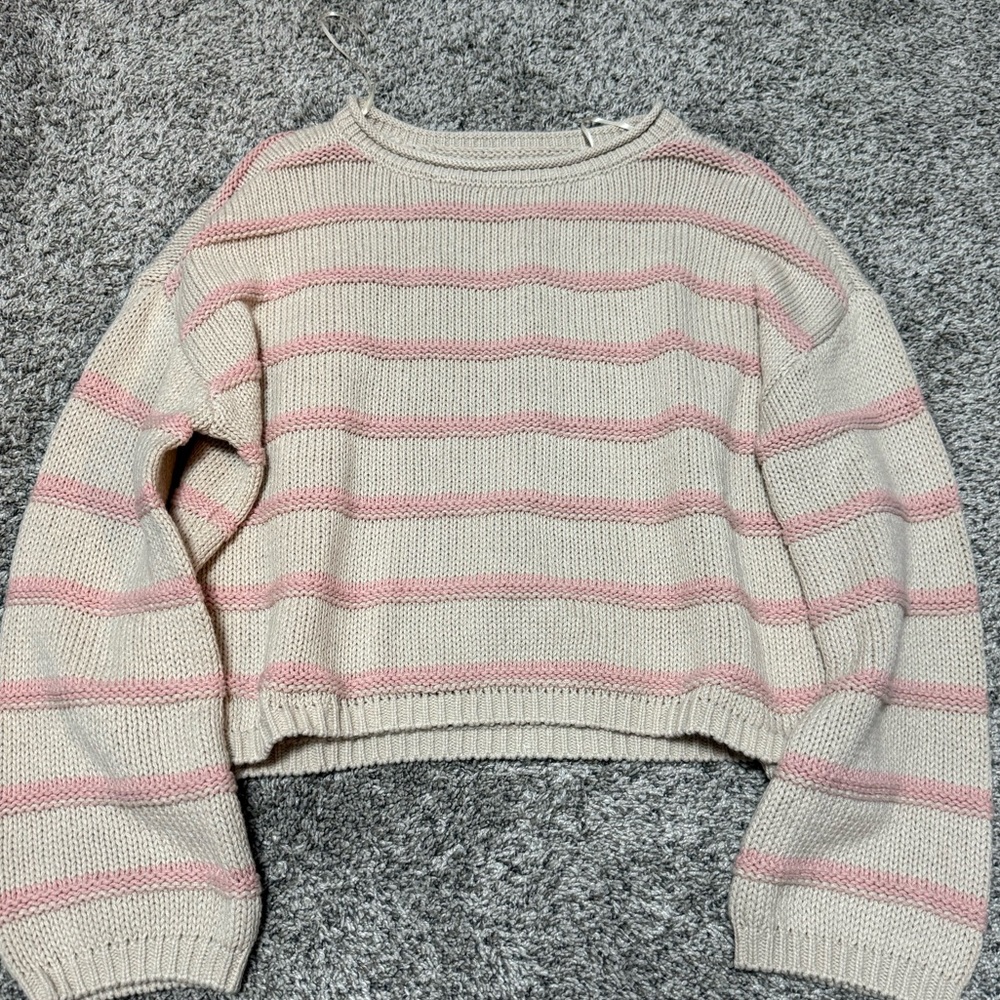 SO Women's Pink and Cream Striped Sweater